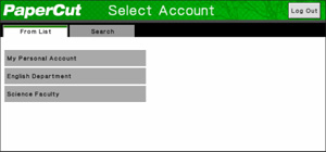 PaperCut shared account selection screen