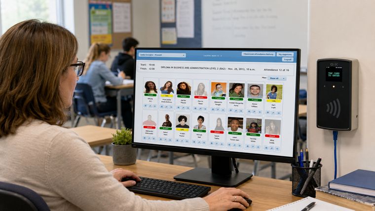 EventMarker classroom attendance monitoring with card reader sign-in