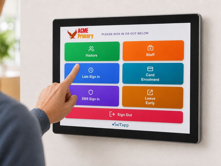 VisiTapp visitor sign-in touchscreen for UK schools, colleges and universities